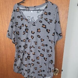 LuLaRoe Gray and Brown Leopard Print V-Neck Tee
